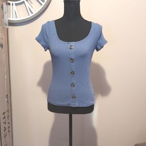 Luscana Blue Button-Down Ribbed Top NWOT